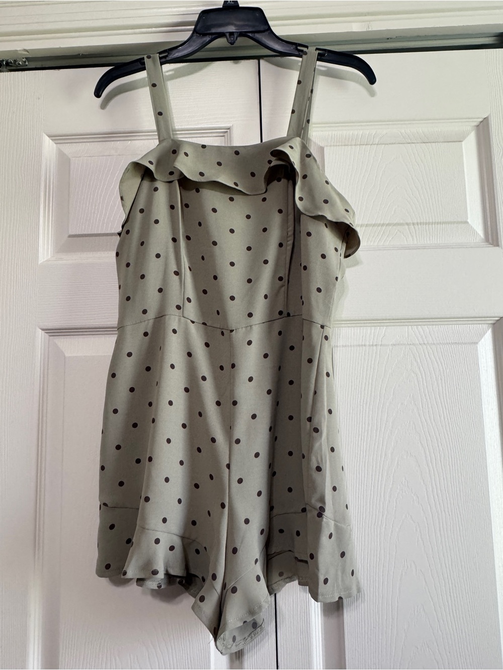She + Sky Green Polka Dot Romper with Brown Dots